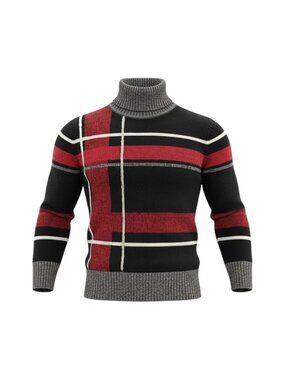 Liz Claiborne Liz & Co. Womens Turtleneck Sweater Black Red & Gray Geometric S